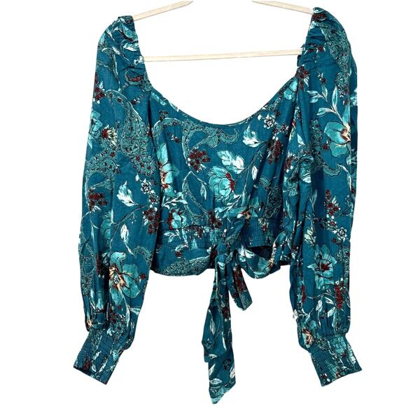 Band of The Free Sybille Teal Floral Crossover Crop Top NWT - Picture 5 of 13